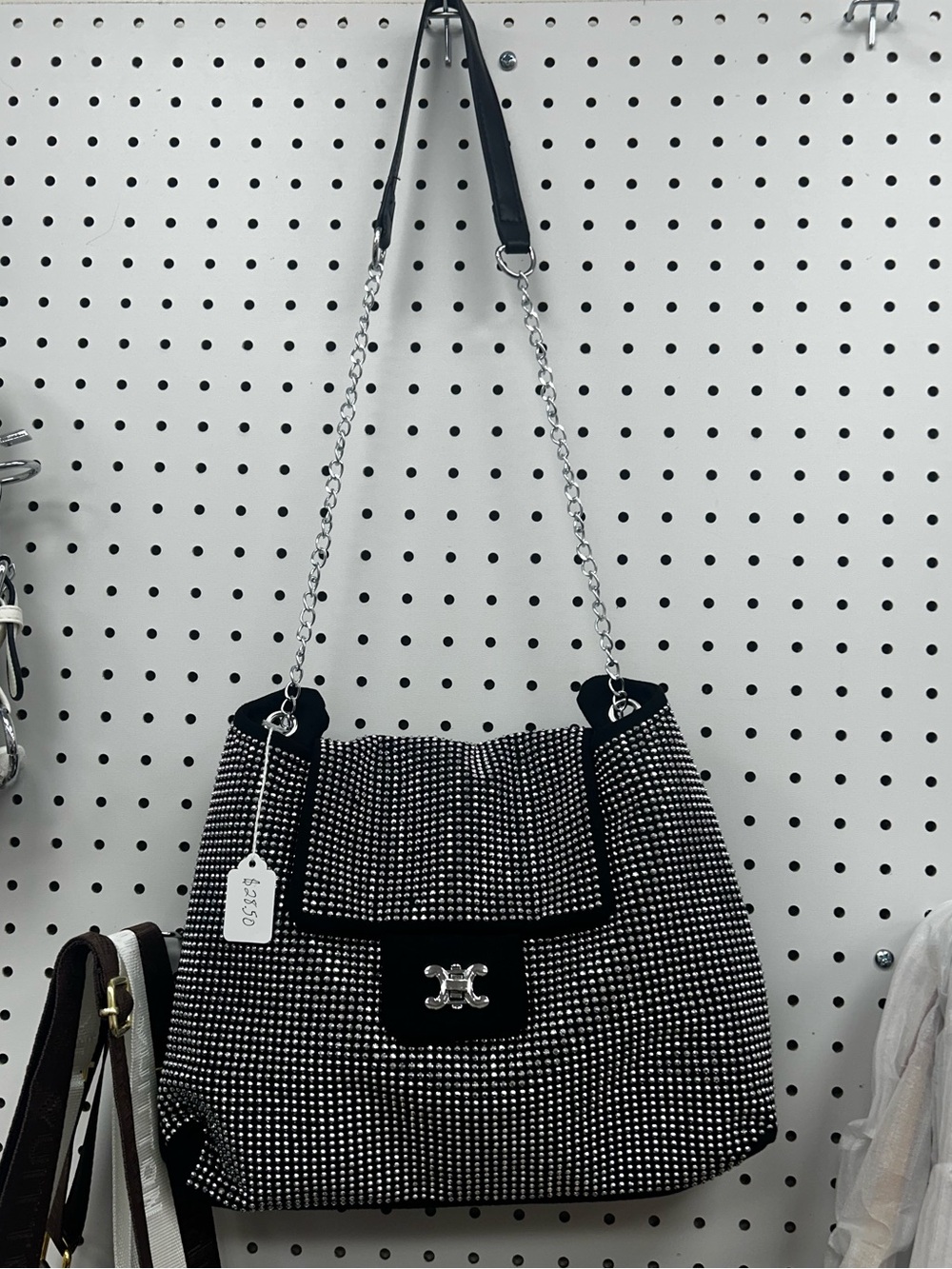 Black Crystal-Embellished Chain Shoulder Bag